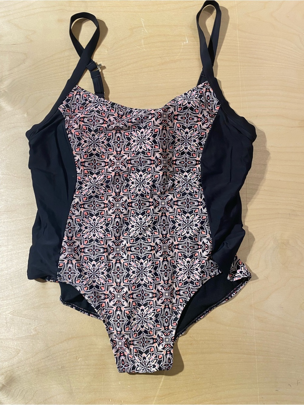 Catalina Black One-Piece Swimsuit with Pink Geometric Front 3X (22W-24W) (BM)